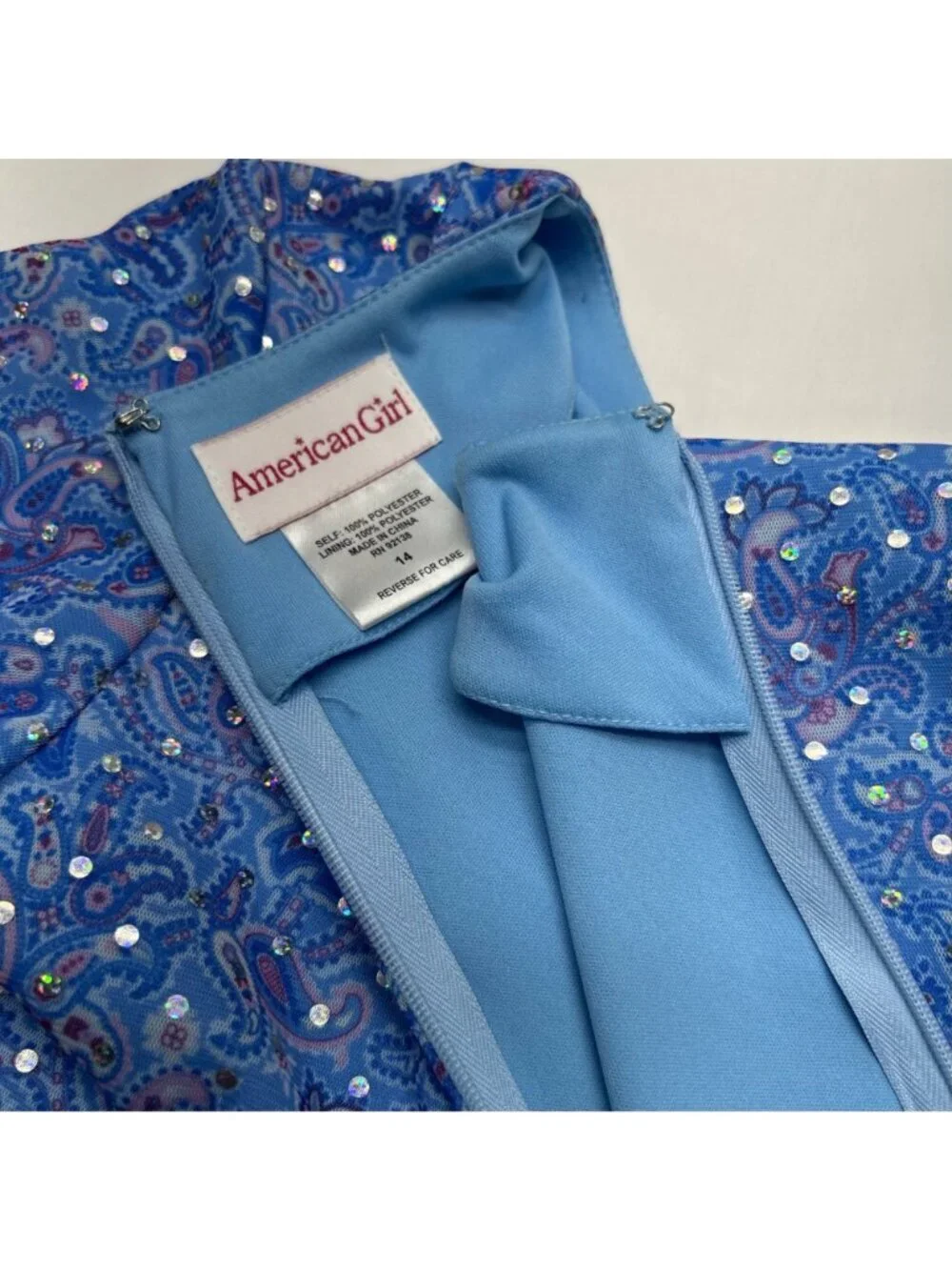 AMERICAN GIRL Girls Blue Paisley Dress 14
